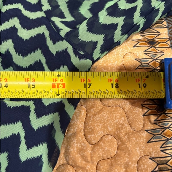 Espresso Blue and Turquoise puff Sleeve dress zig zag pattern women’s small - Picture 6 of 9